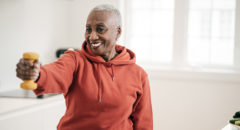 Senior women taking care of herself she exercise with dumbbells