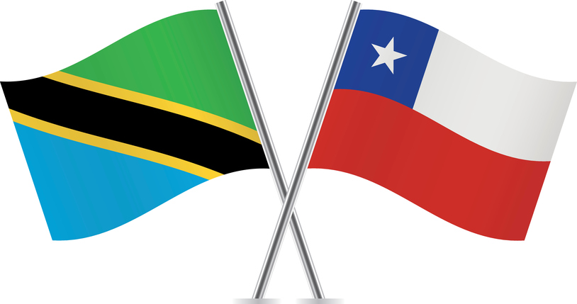 Tanzania and Chile flags. Vector illustration.