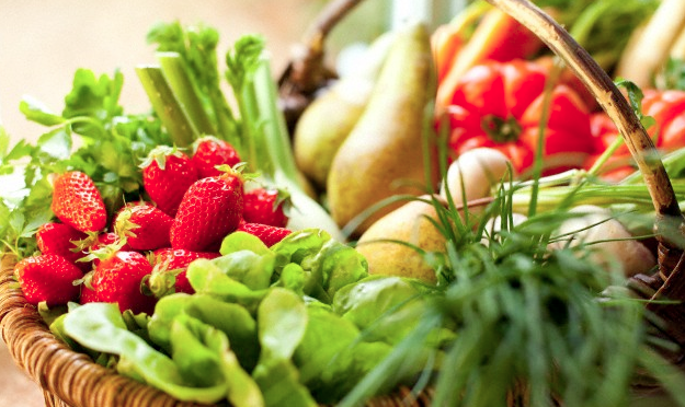 A basket of spring vegetables