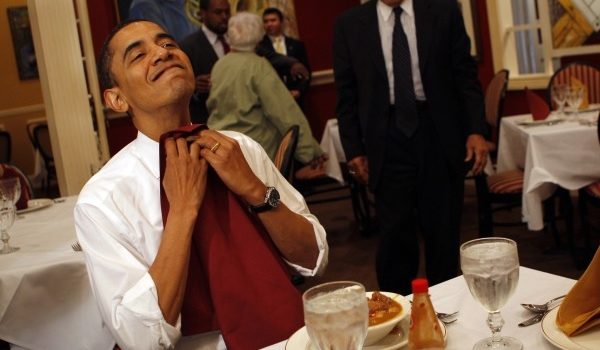 President Obama eating at table