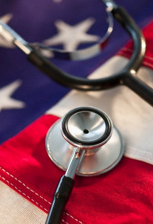 US flag and a stethoscope