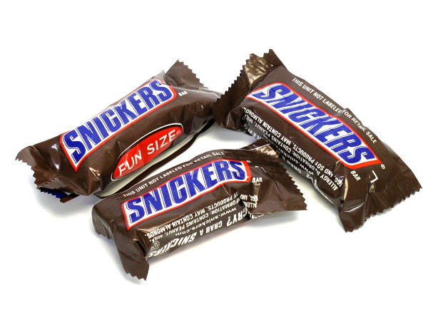 Three fun-size snickers