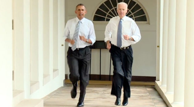 Barack Obama and Joe Biden go jogging