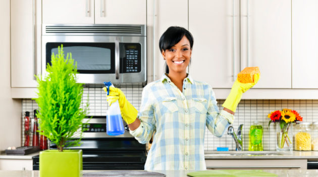 young woman cleaning
