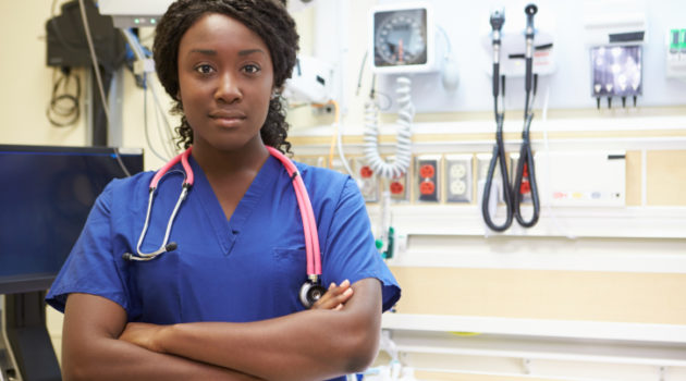 african american nurse in an emergency room