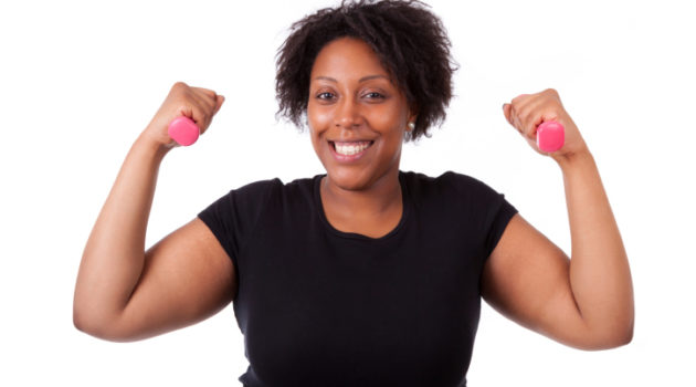black woman with free weights
