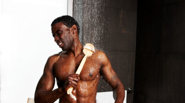 African-American man showering