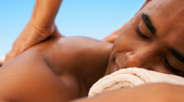 African American Black men getting massage