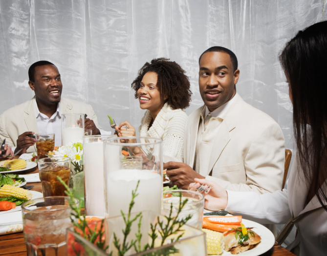 friends having a dinner party