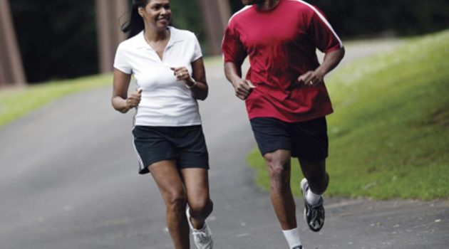 black couple running