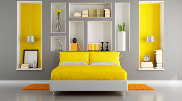 Yellow and gray modern bedroom