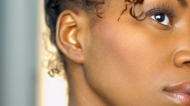 close up of side profile of african american woman
