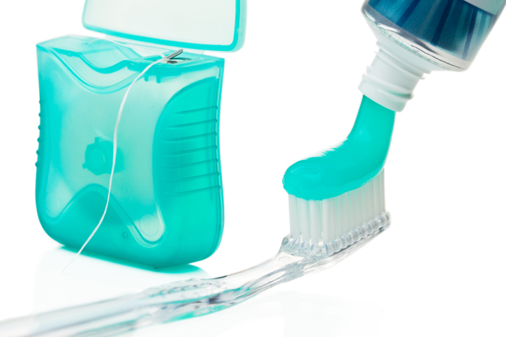 floss toothbrush and toothpaste
