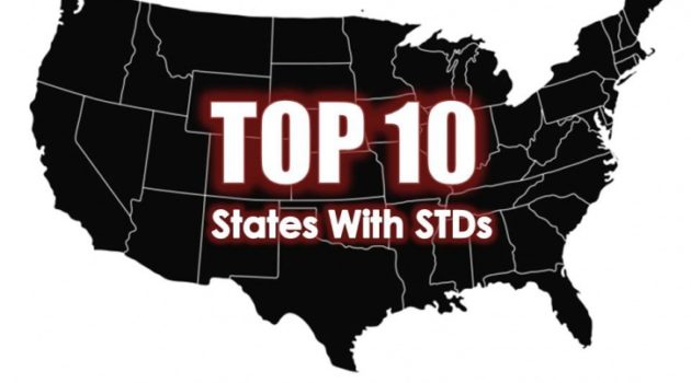 map of united states in black top 10 states with STDs