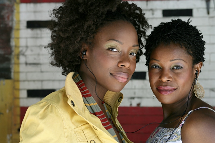 Two African American Women friends smiling
