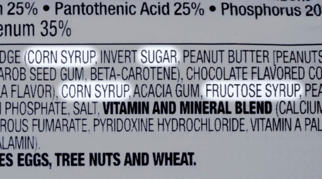ingredient label with lots of sugar