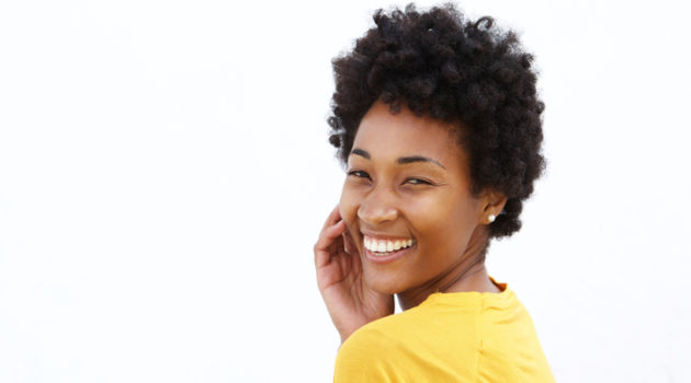 African American woman happy smiling natural hair