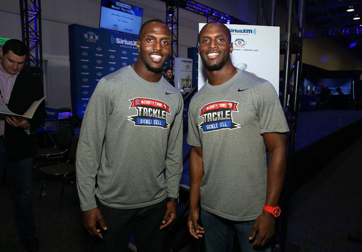 Twins Devin McCourty of the New England Patriots (L) and Jason McCourty of the Tennessee Titans/Photo: Cindy Ord/Getty Images for SiriusXM