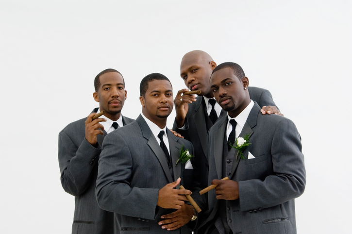 African American groom with groomsmen