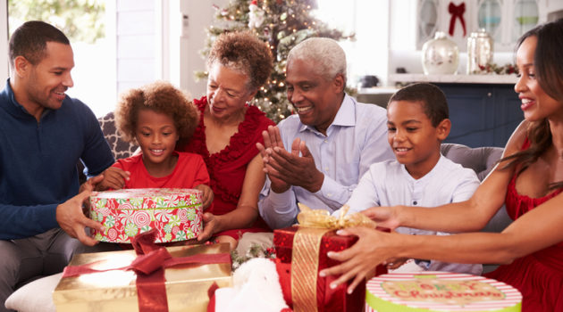 African American family at Christmas
