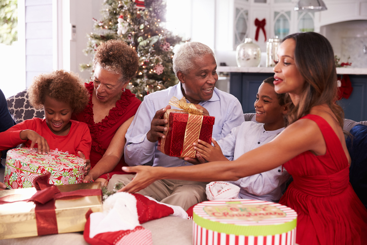 African American family Christmas gifts