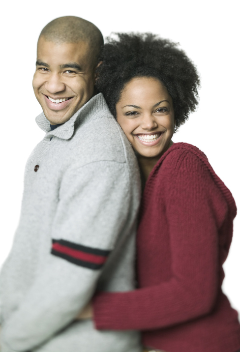 African American couple happy hugging