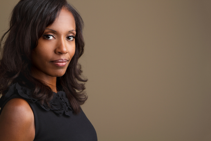 African American woman thoughtful serious