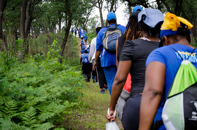 Group of African American women hiking with GirlTrek
