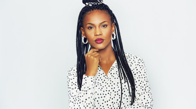 African American woman with long braids