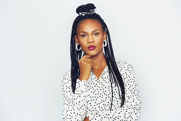 African American woman with long braids