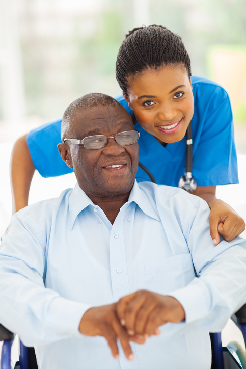 African American man and doctor nurse caregiver