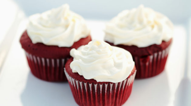 3 red velvet cupcakes