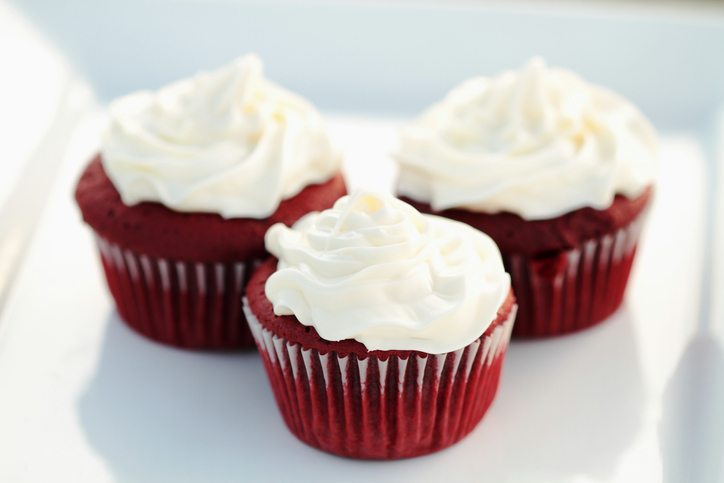 3 red velvet cupcakes