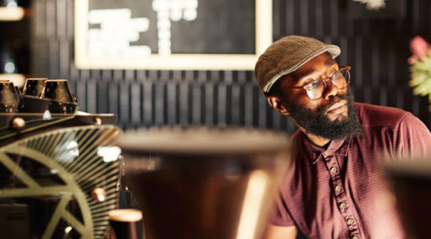 African American man coffee shop beard