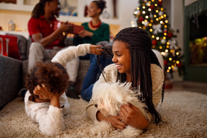 African American family happy at Christmas