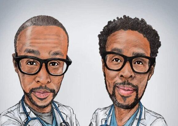 Twin Docs Dr. I and Dr. J Fox TV. Two doctors with stethoscopes posing.